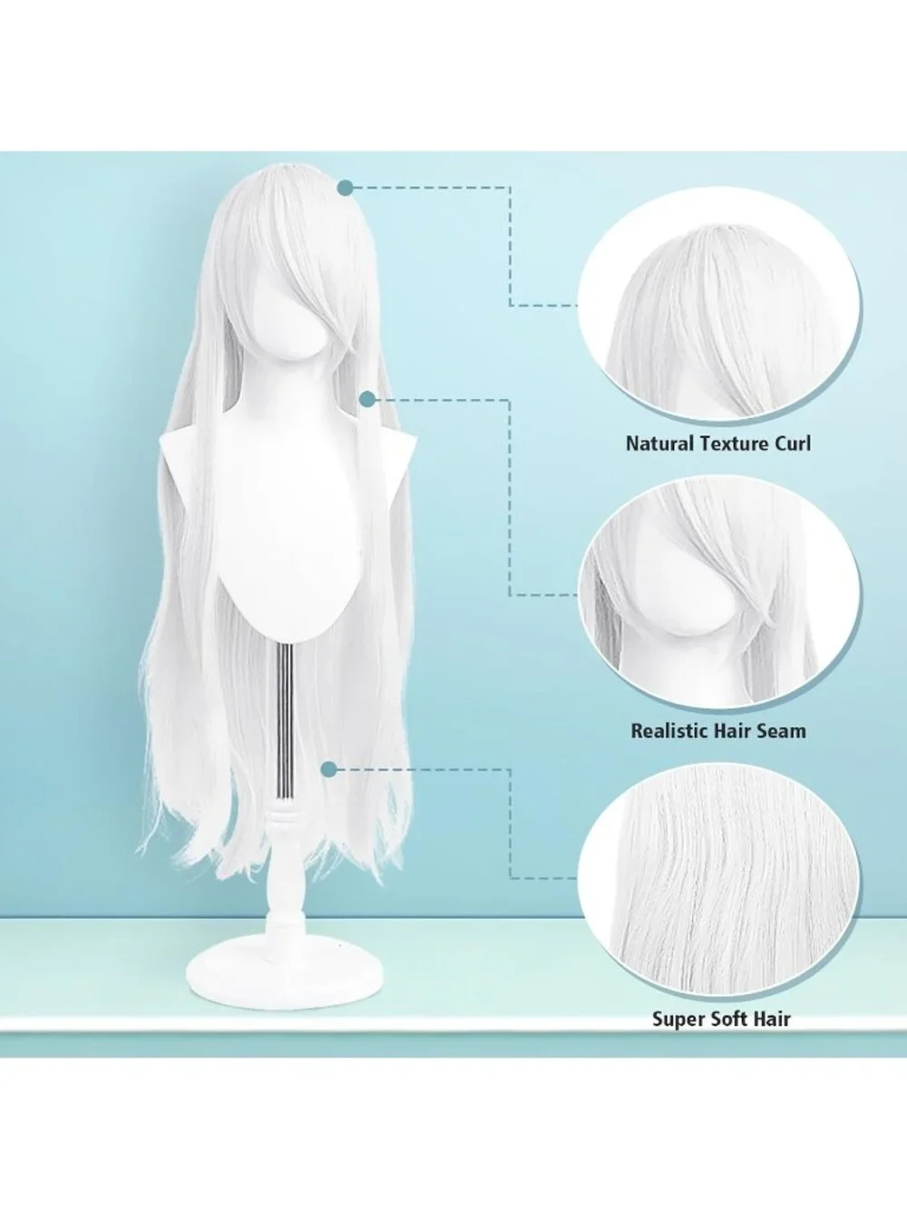 Women's Silver White 100 Cm Heat Resistant Universal Straight Costume Long Wigs